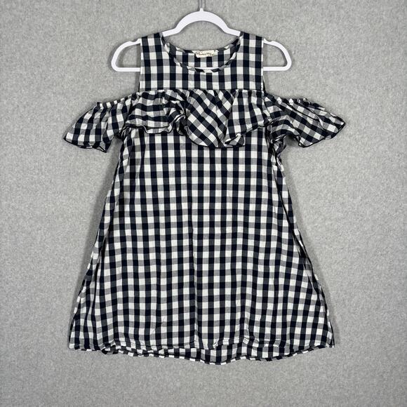 Southern Stitch Dress Juniors Large Navy Gingham Ruffle Flowy Cottage Farmhouse - Picture 1 of 11